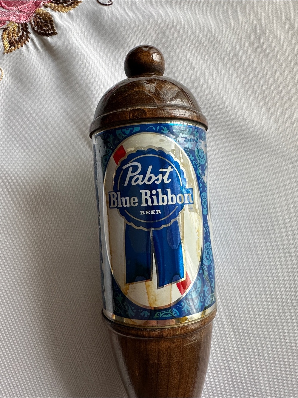 Pabst Blue Ribbon Wooden Tap Handle - Blue Ribbon Graphic Breweriana 1970's - Picture 9 of 12